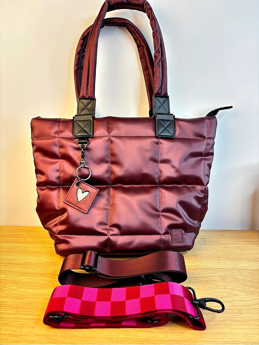 The Shawn Killinger x IHKWIP Checkmate Quilted Tote in the shade Deep Wine NWOT